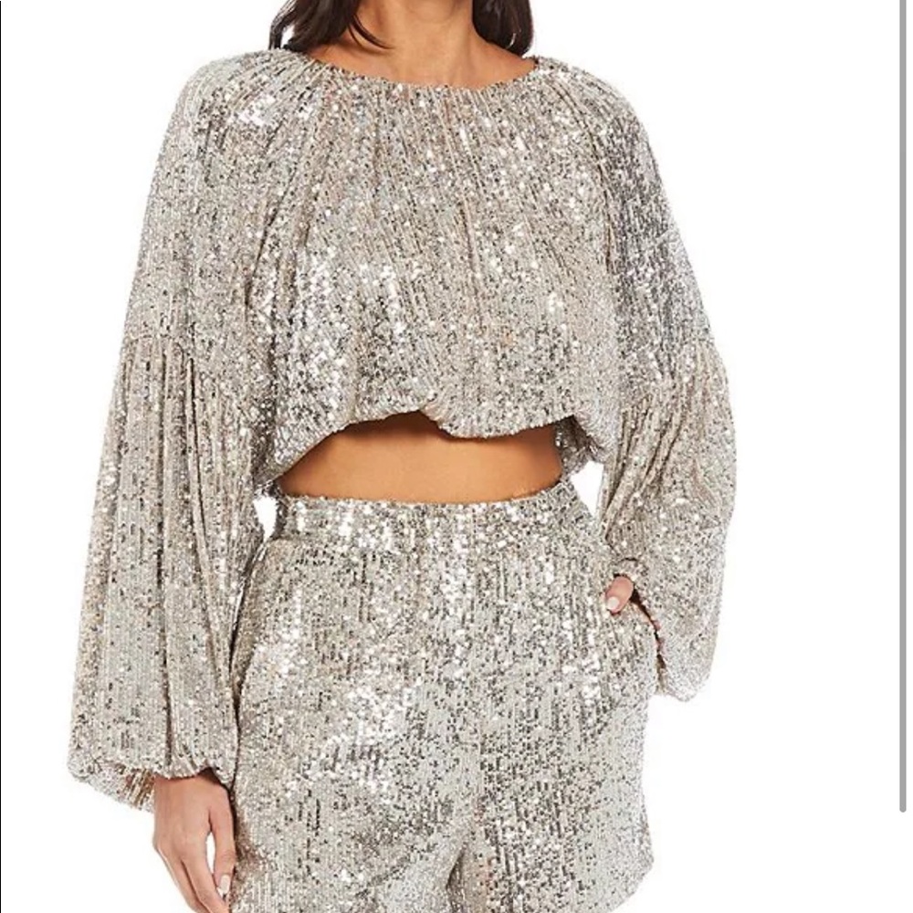 Silver sequins top & shorts